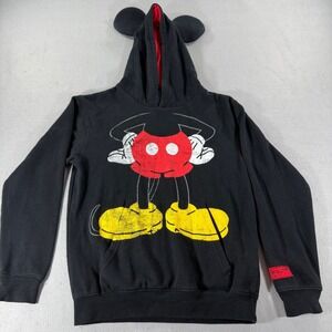 Disney Parks Mickey Mouse Ears Hoodie Black Kids Large L Distressed Graphic